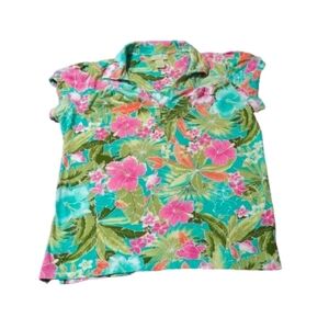 Caribbean Joe Tropical Floral V-Neck Top Women's Large